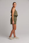 side view khaki linen shorts from eb&ive