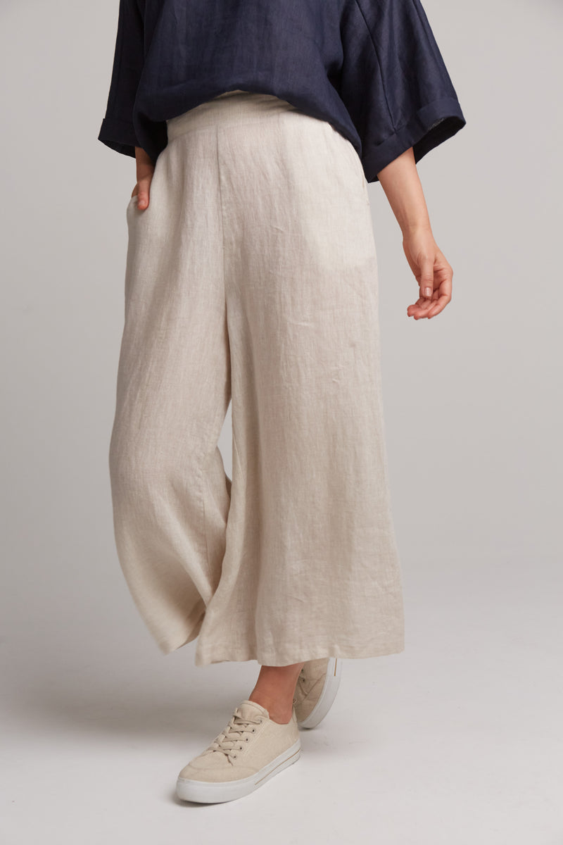 Studio linen crop pant in tusk beige natural by eb&ive