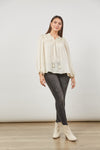 ladies off white relaxed fit long sleeve v-neck blouse wtih tassels - romance blouse top by isle of mine