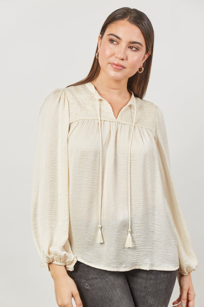 Isle of Mine Floral Cream Romance Blouse with tassels