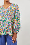 women's Cute floral top with a v neck long balloon sleeves with pintuck detail by isle of mine