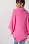 back of the pink haven sky shirt with classic collar and buttons, long sleeves with bat wings