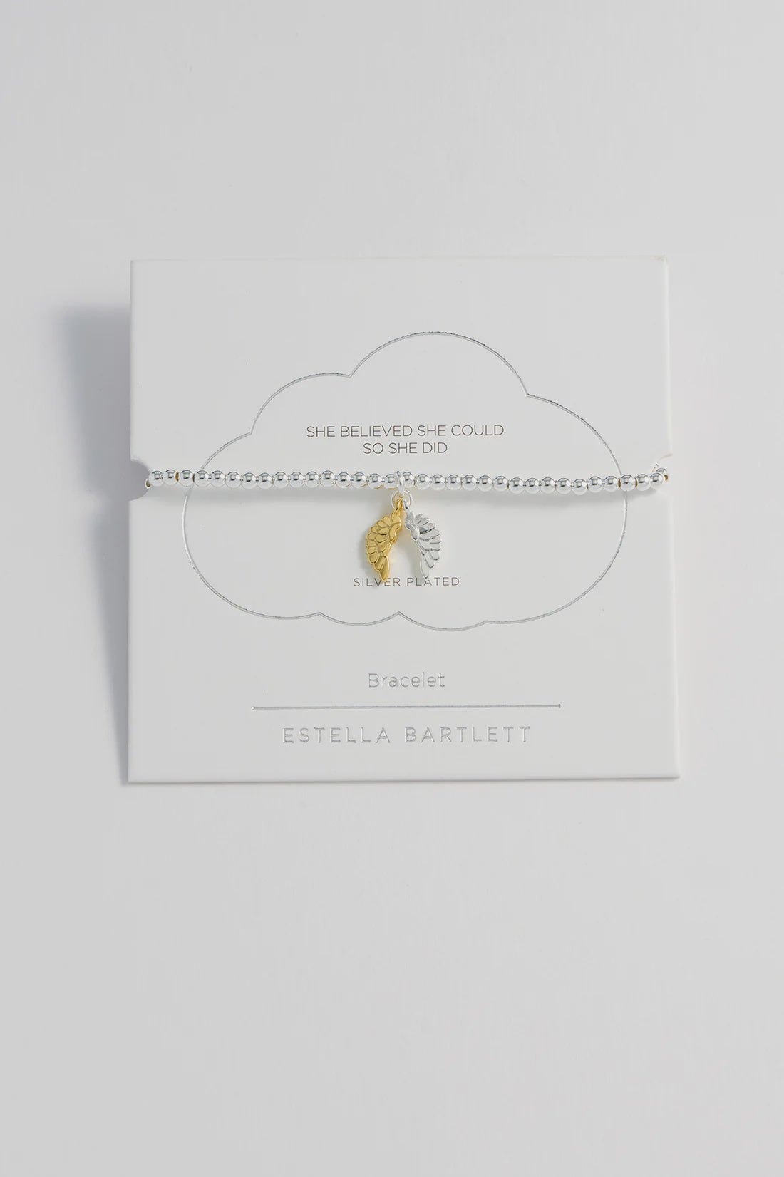 Silver Angel Wings Bracelet with saying she believed she could so she did by Estella Bartlett.