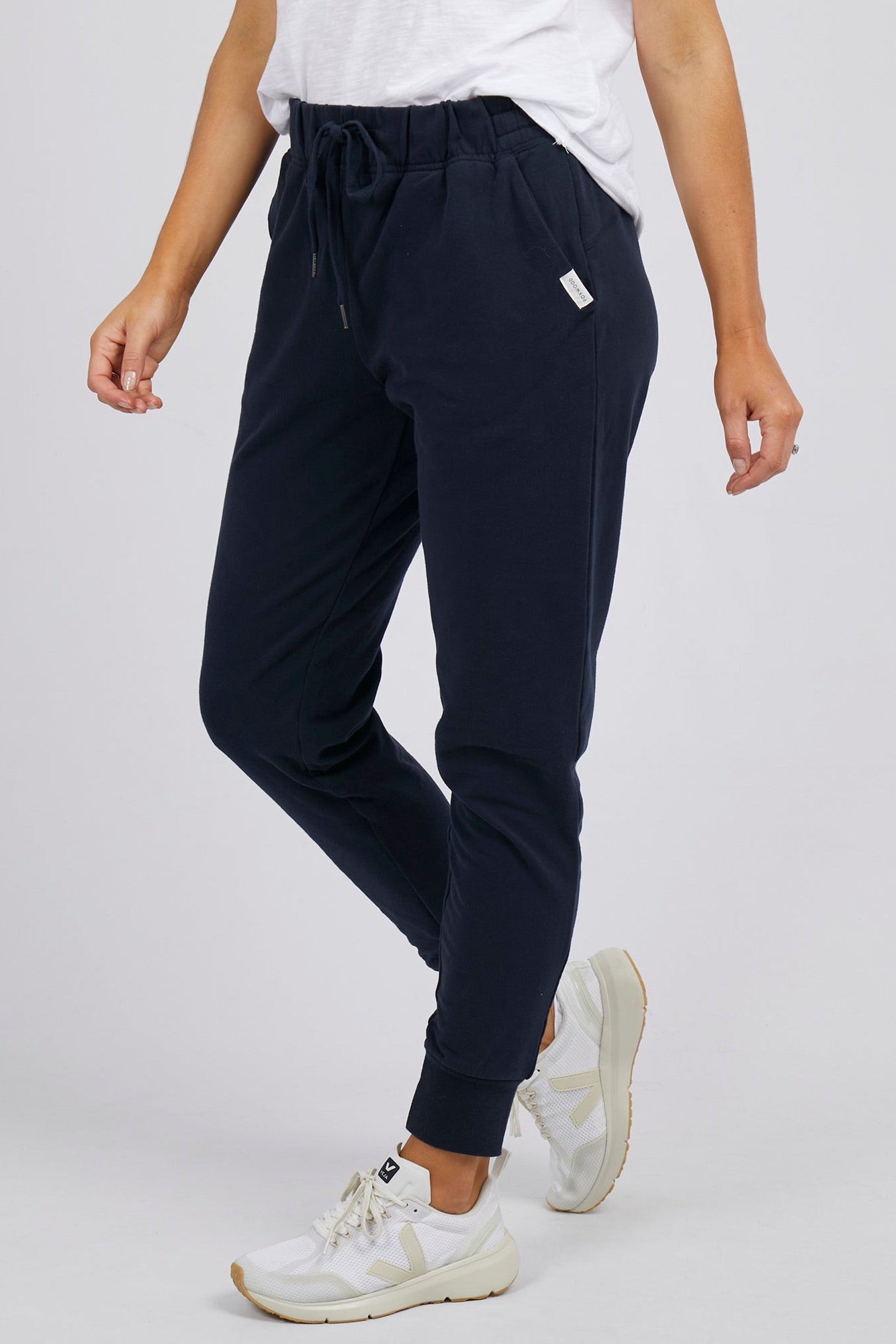 Foxwood Lazy Days Pant in Navy Blue with tie waist and pockets.