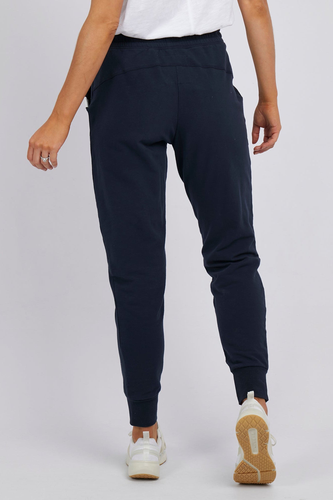 back of foxwood's Lazy Days Tracksuit / Jogger pants in navy blue.