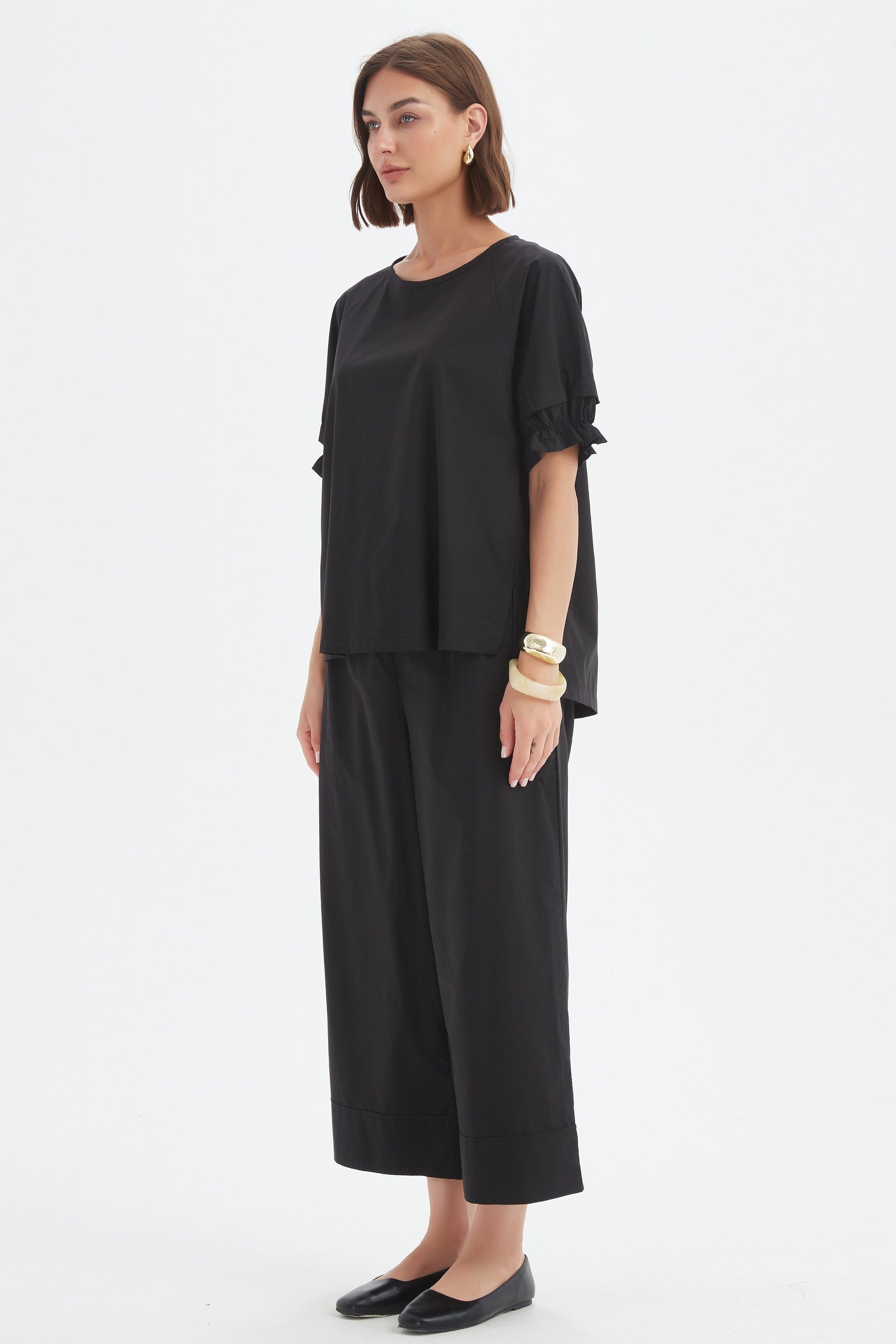 Ruffle Sleeve Lyocell Top