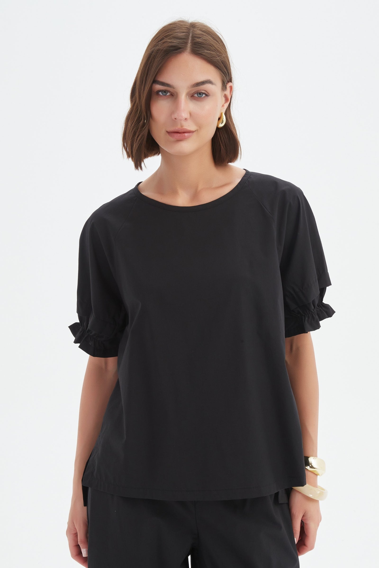 Ruffle Sleeve Lyocell Top