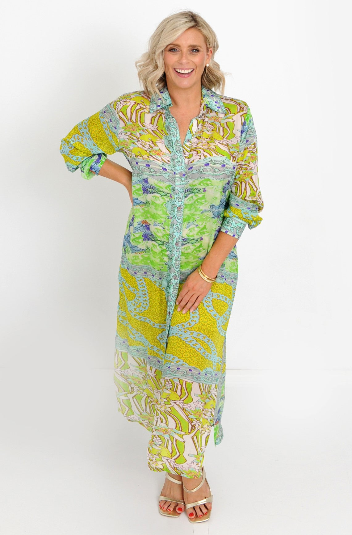 Sage Silk Shirt Dress