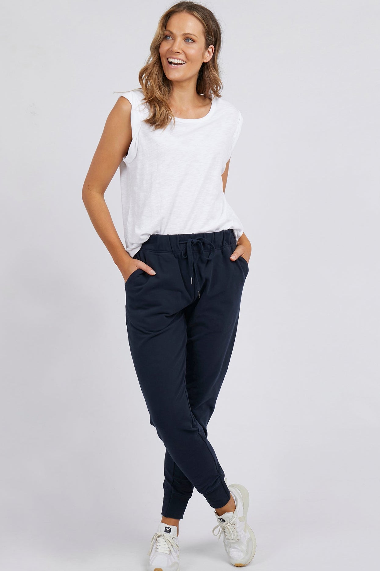 Jogger bottoms with elastic waist, pockets and fitted legs in navy blue from Foxwood.