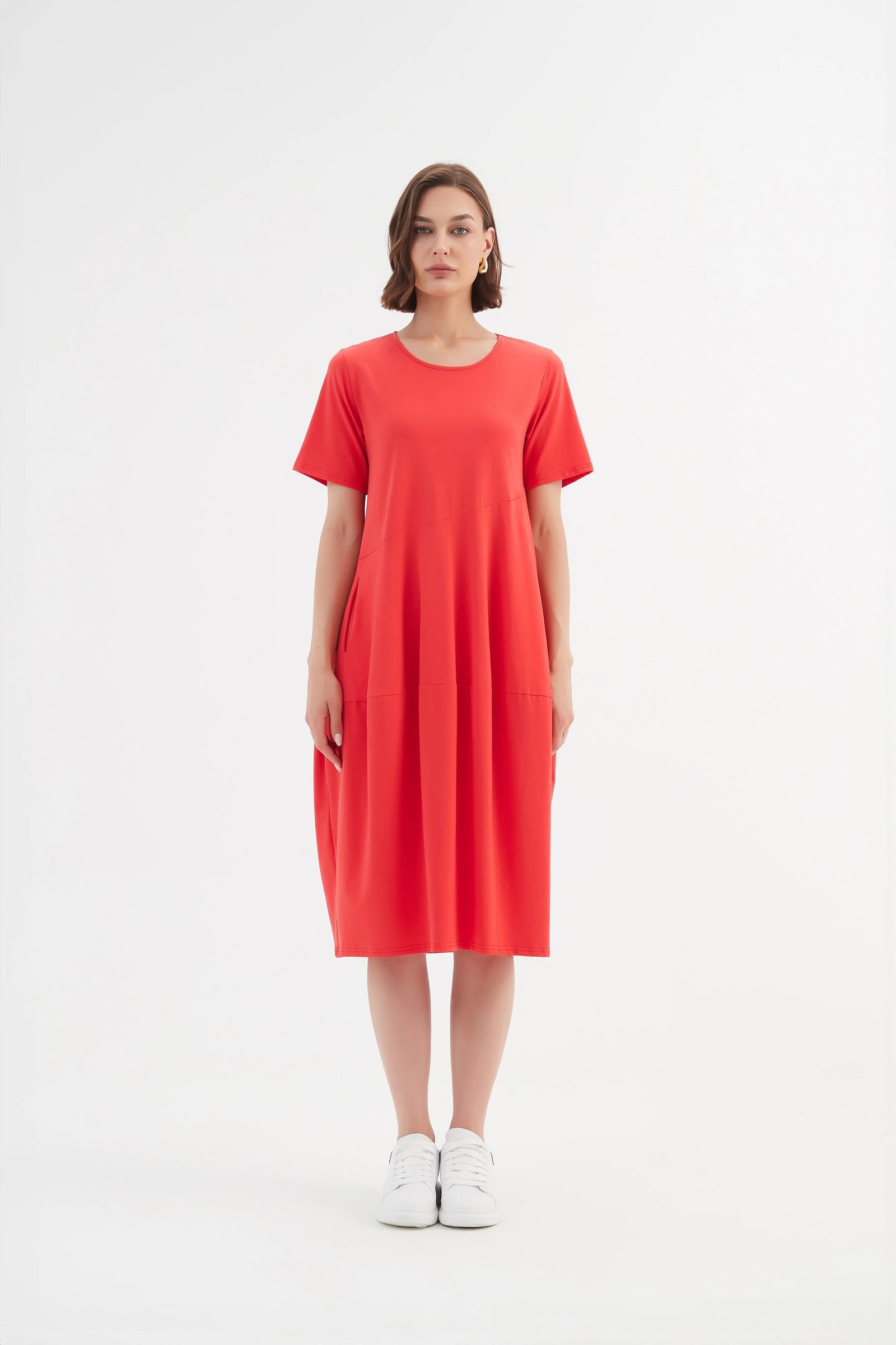 Short Sleeve Diagonal Seam Dress