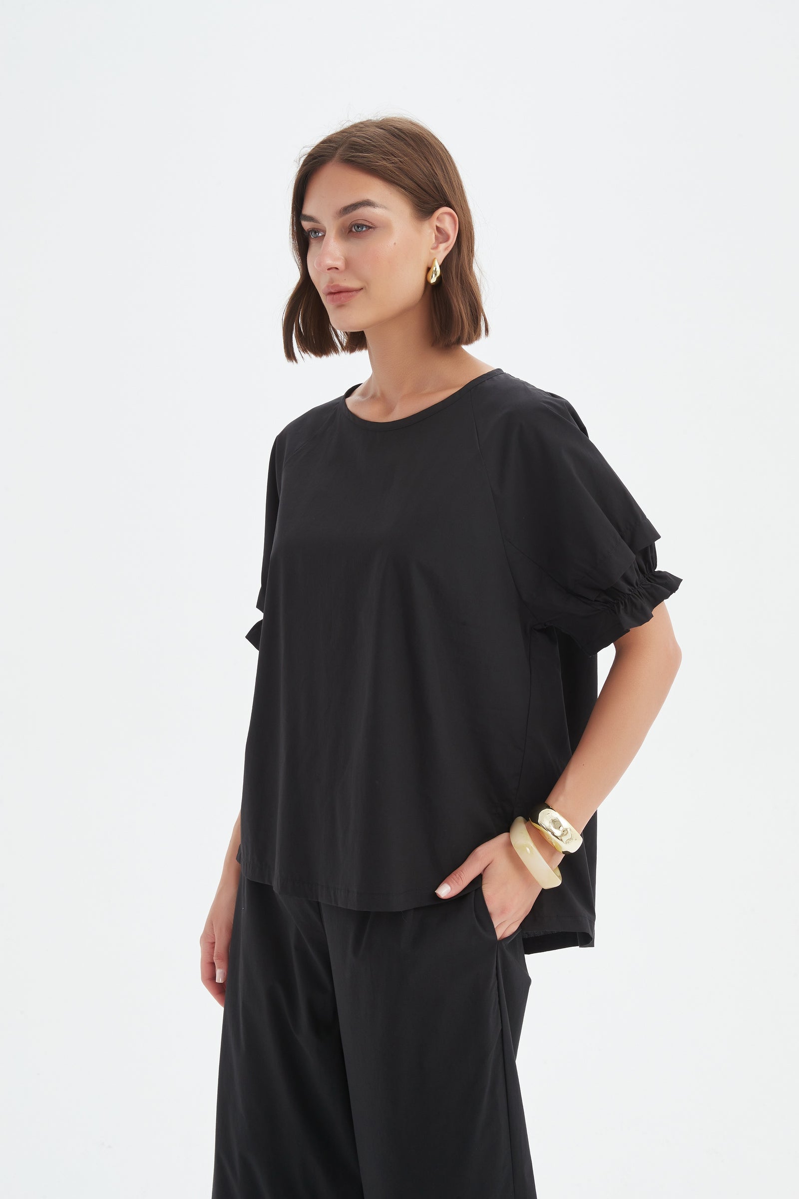 Ruffle Sleeve Lyocell Top