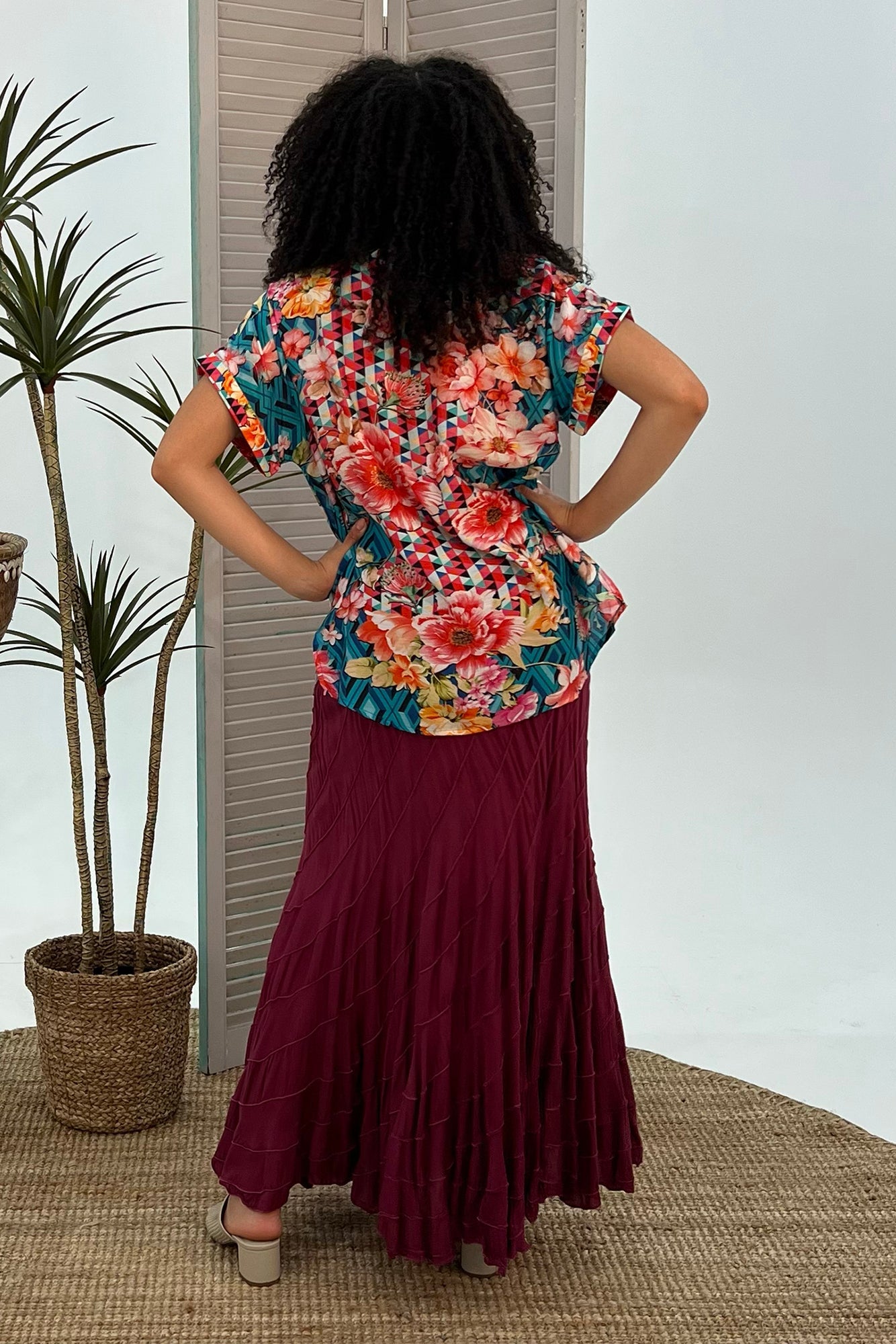 Floral Diamond V-Neck Top