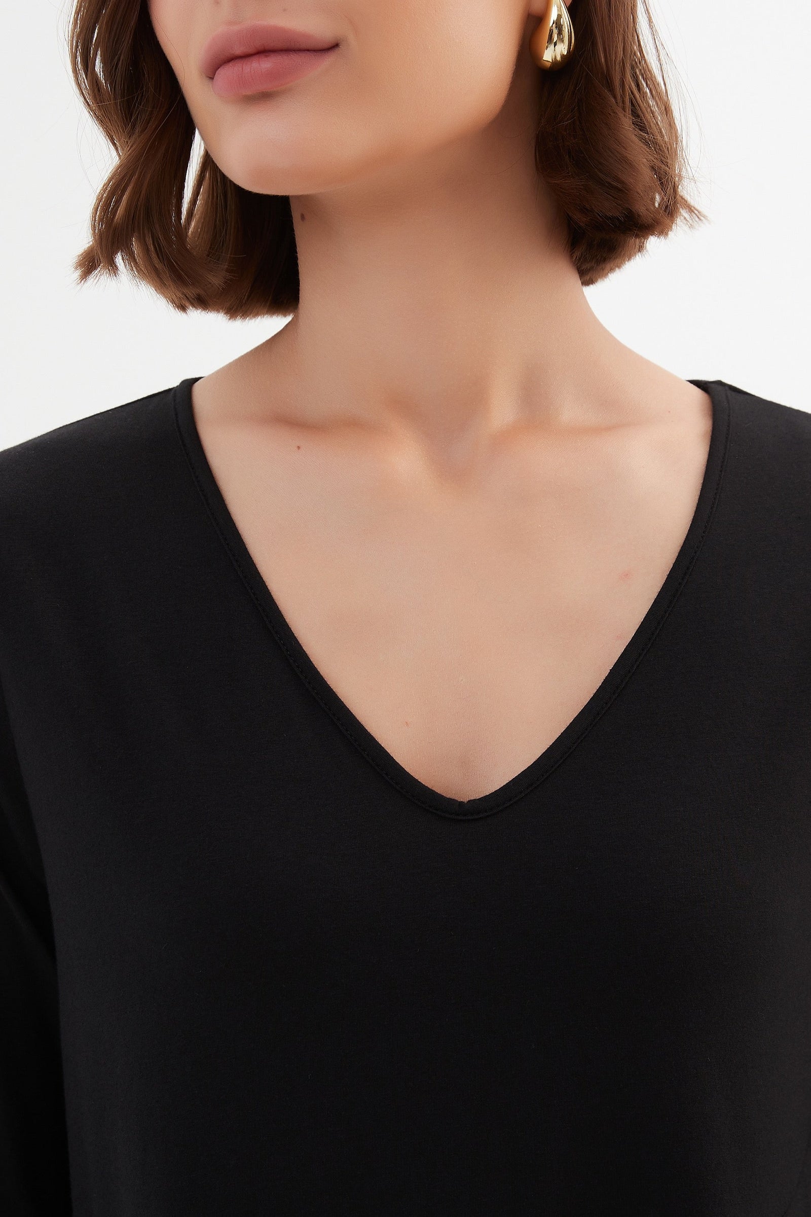 V-Neck Diagonal Seam Dress
