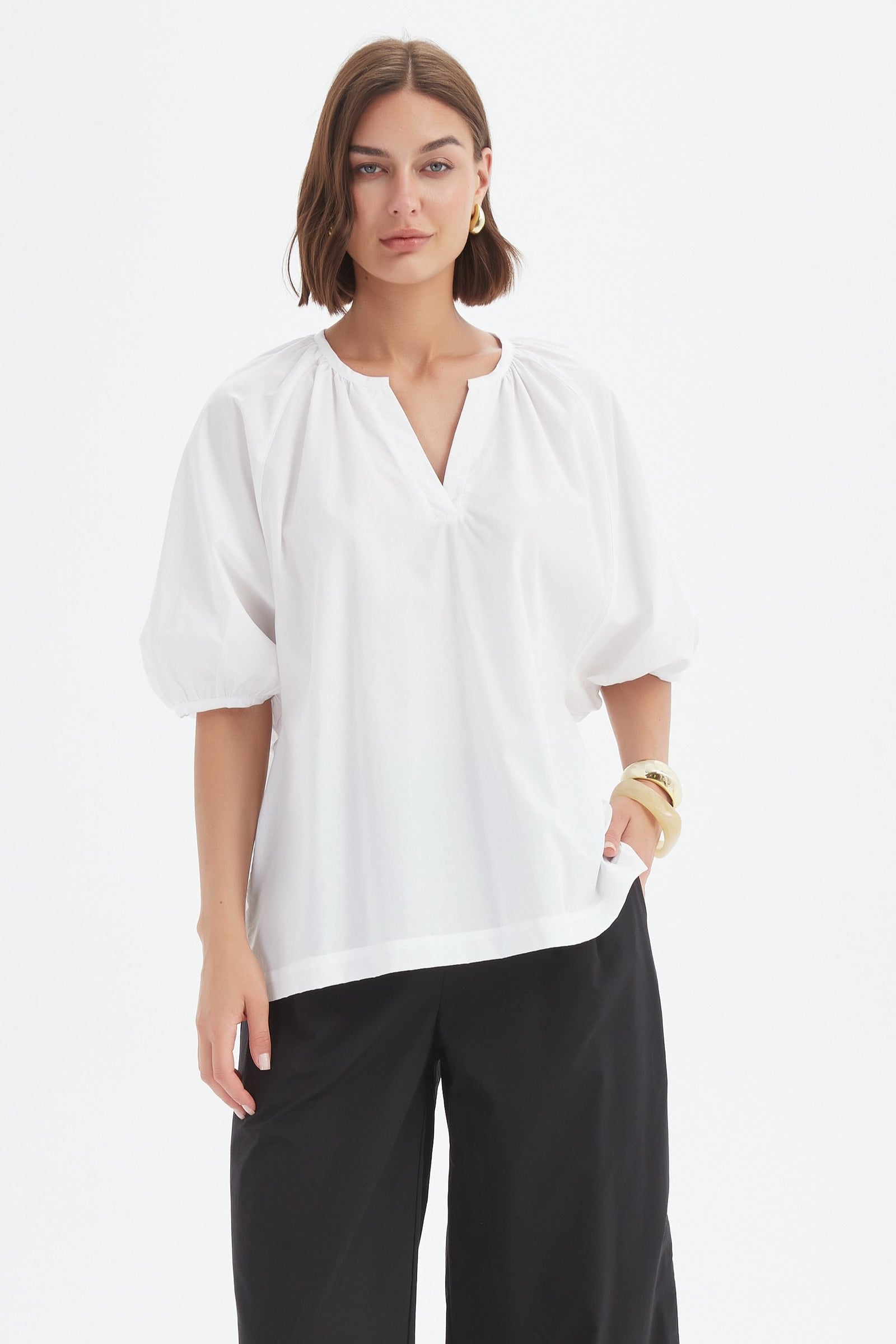 Gathered Notch Neck Top