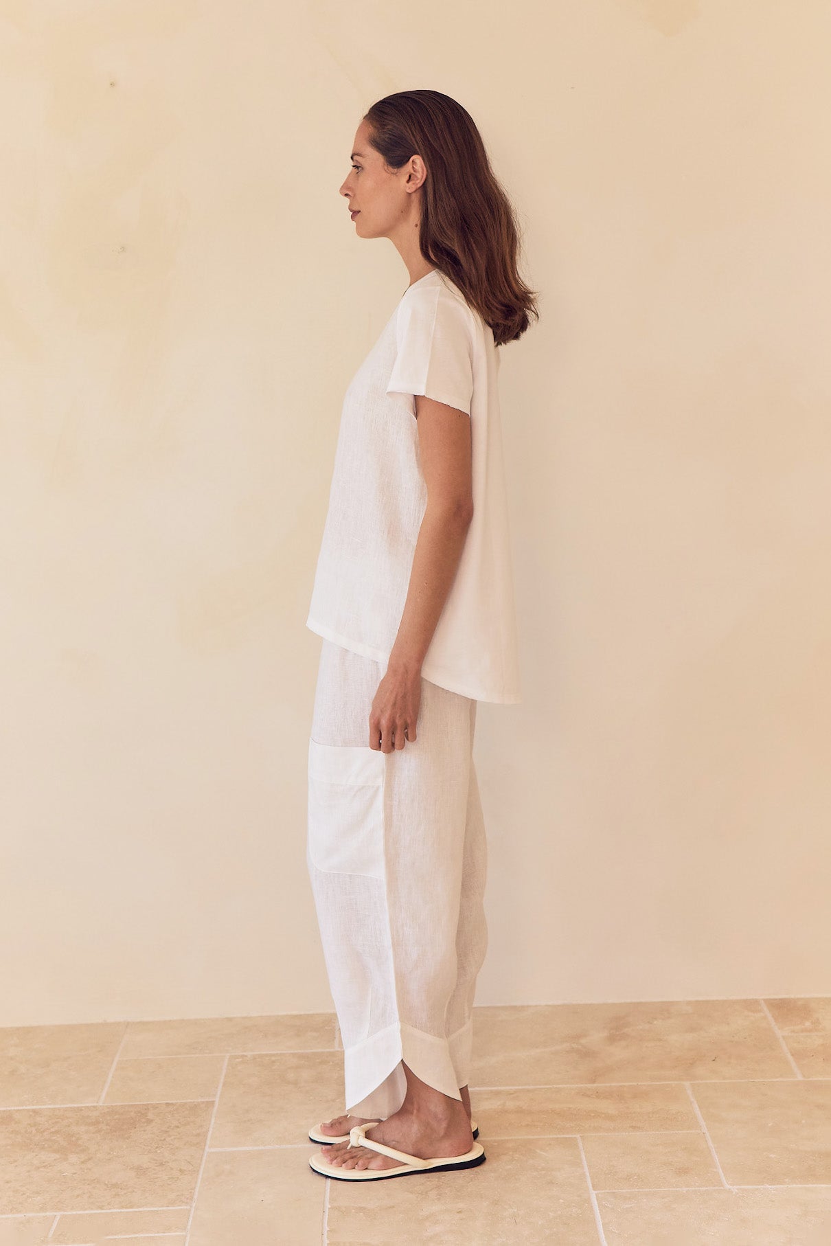 Cotton Contrast Trim Linen Top