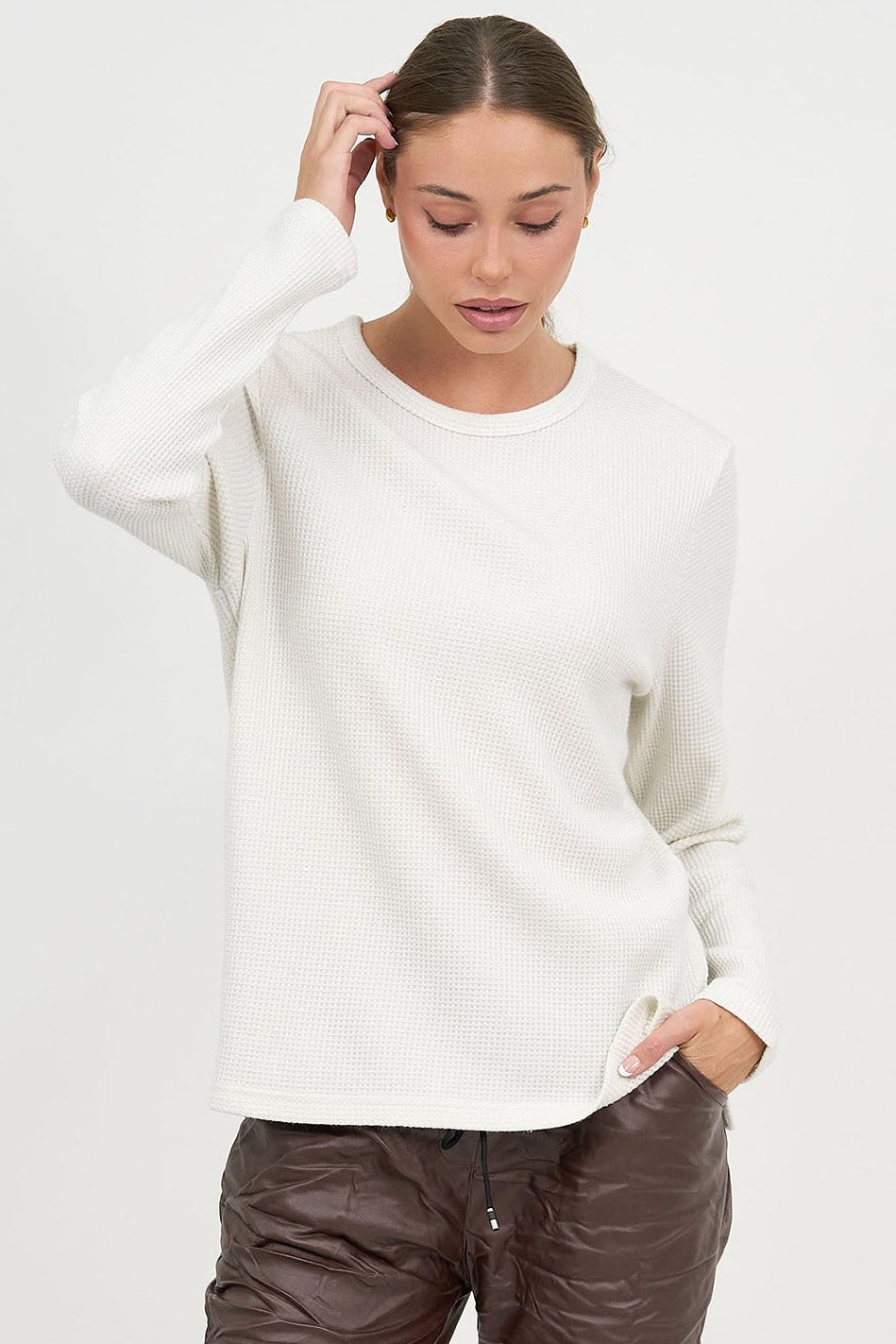 Waffle Metalic Knit Top
