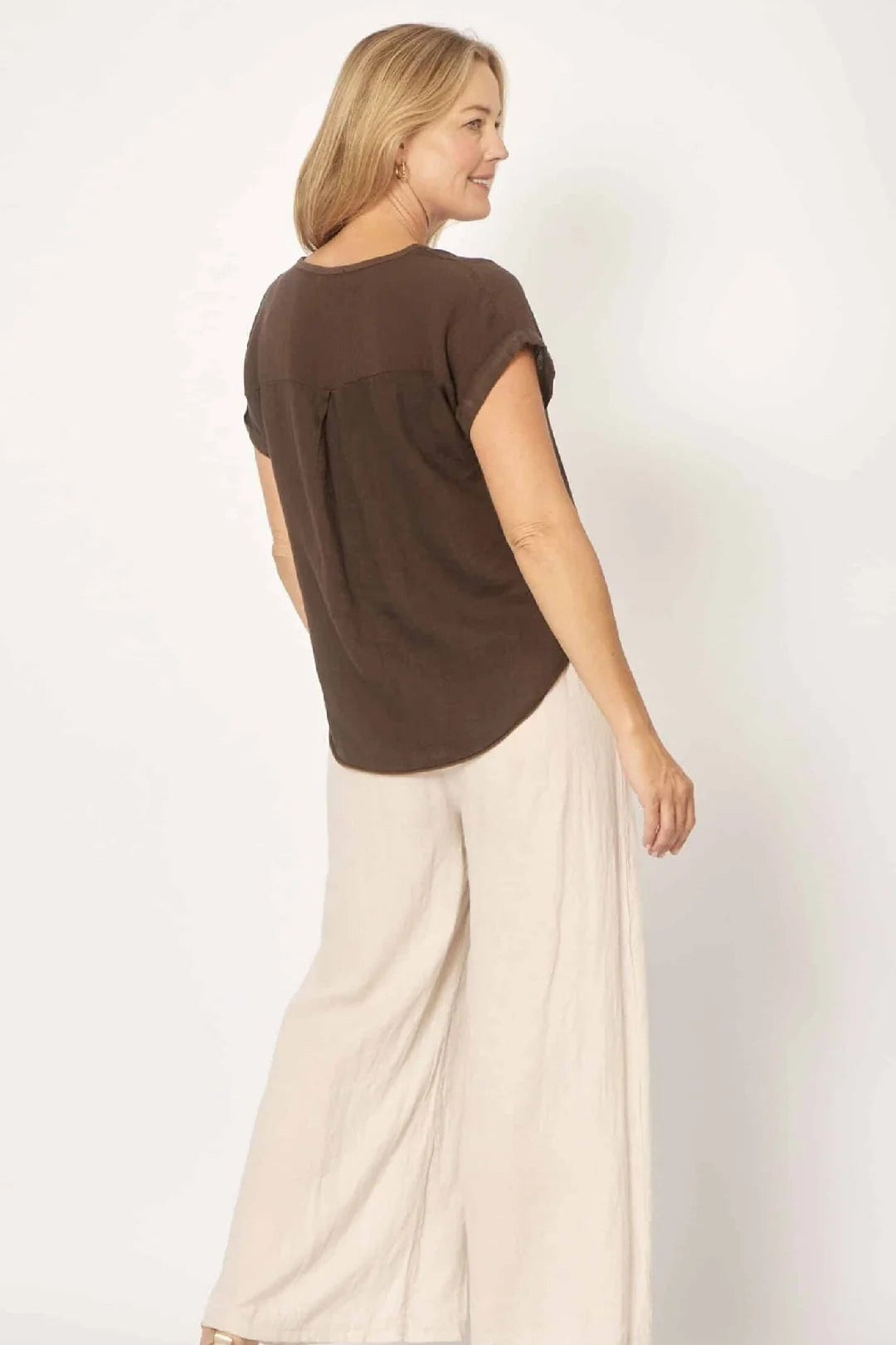 Linen V-Neck Stripe Top