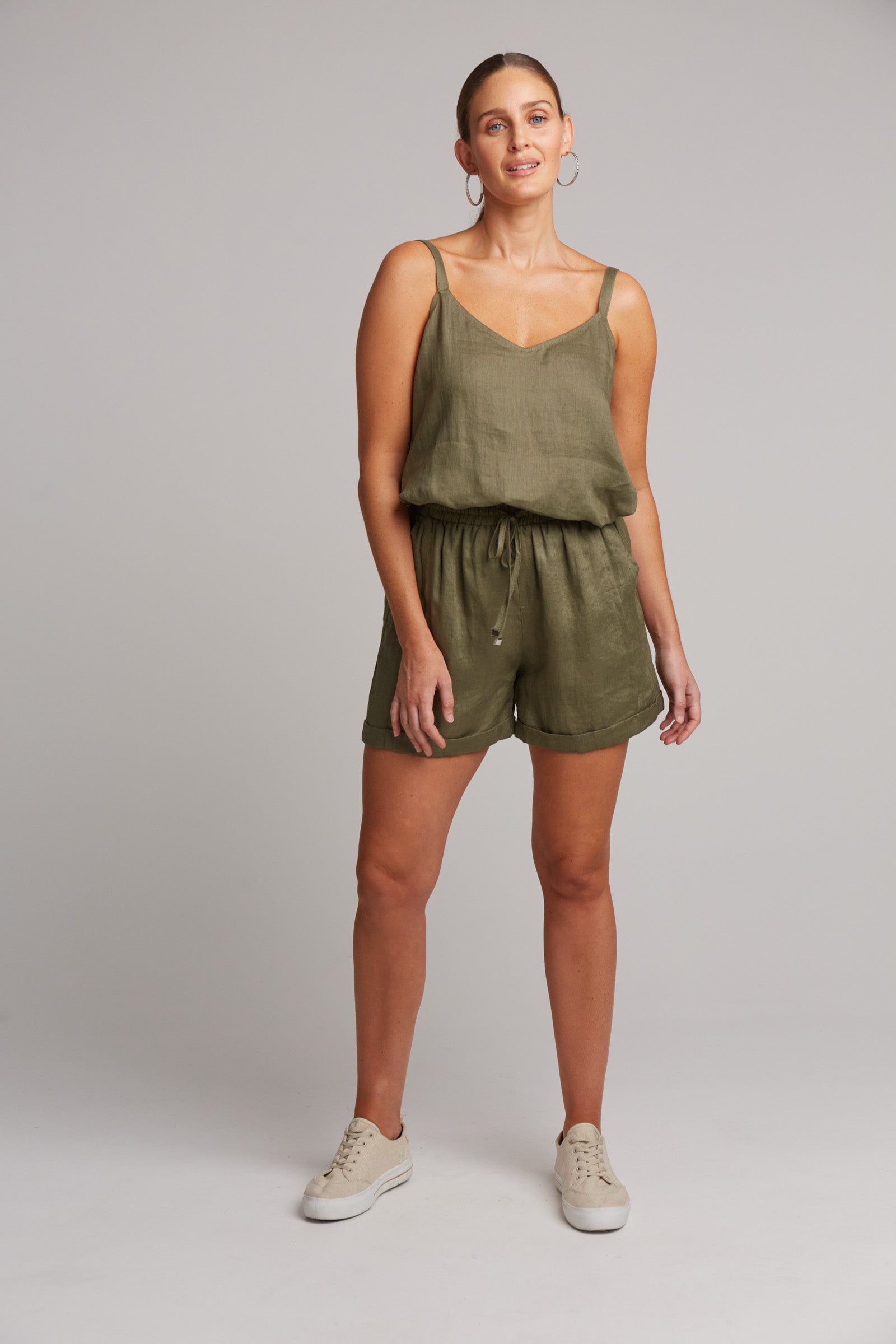 linen studio shorts khaki green ladies women