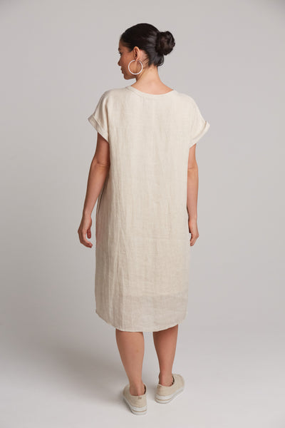 back of salt / natural white studio dress midi length from eb&ive