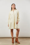 Ladies cotton Tiered Urban midi Shirt style Dress with collar and button front in Cream / White in Denim from isle of mine