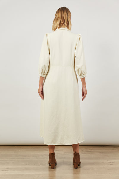 Back view of Women's Urban maxi Dress in Cream  from Isle of Mine. 3/4 sleeves just above ankle length
