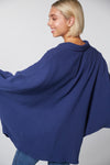 ladies women blue cotton shirt long sleeve bat wings midnight
