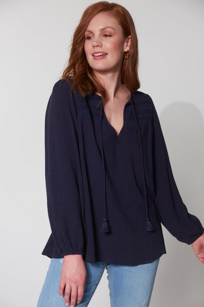 midnight blue lauder blouse from haven with long sleeves