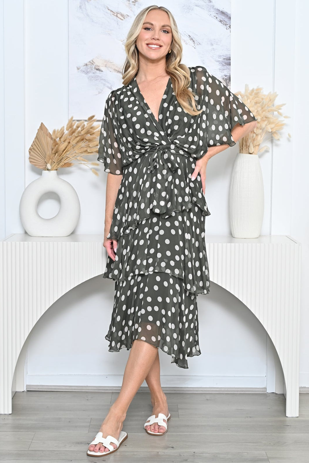 Crossover Polka Dot Silk Dress