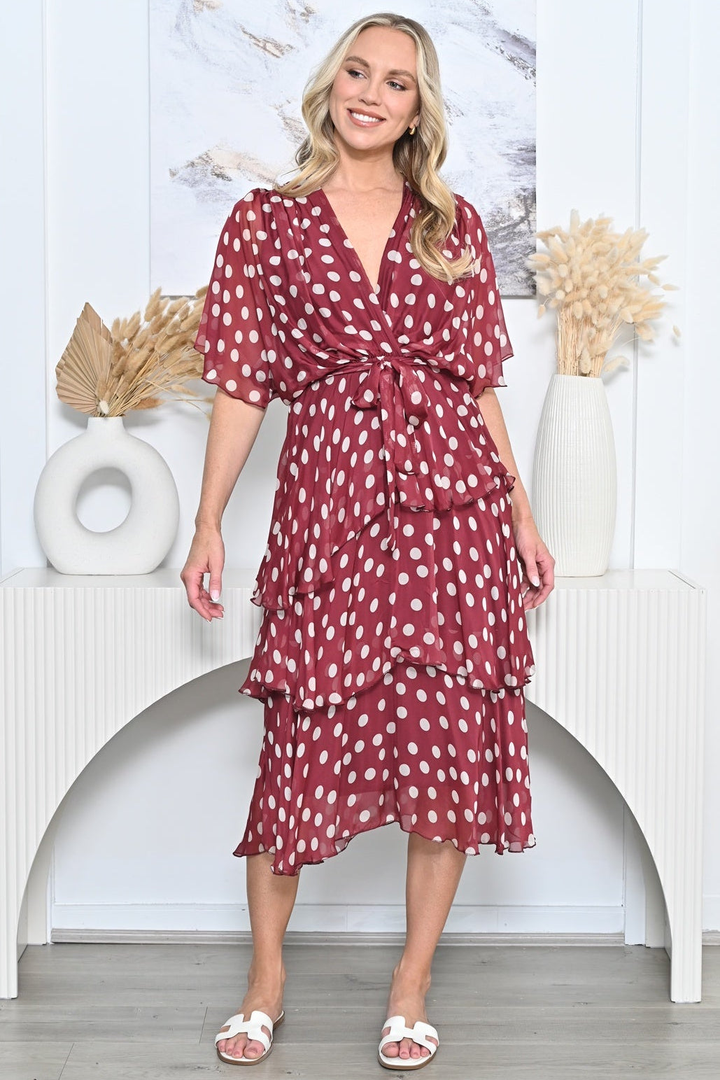 Crossover Polka Dot Silk Dress