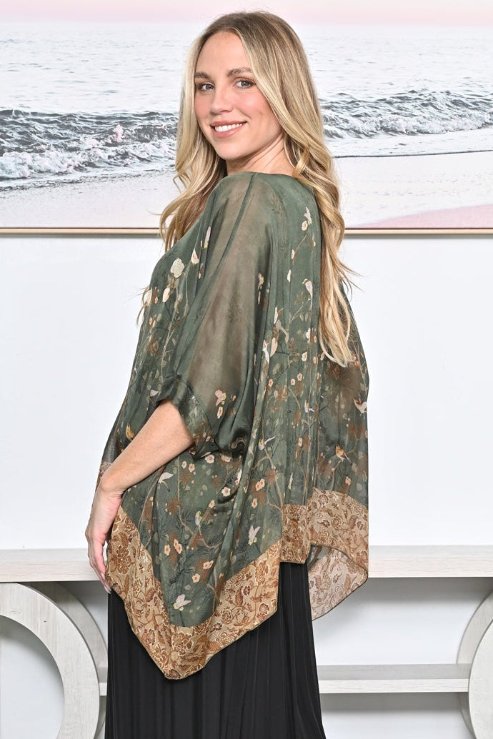 Board Print Floral Silk Kaftan