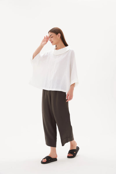 White Linen Blouse Top by Tirelli side view