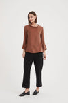 Mocha Brown Bell Sleeve top by Tirelli with a Mock Neck