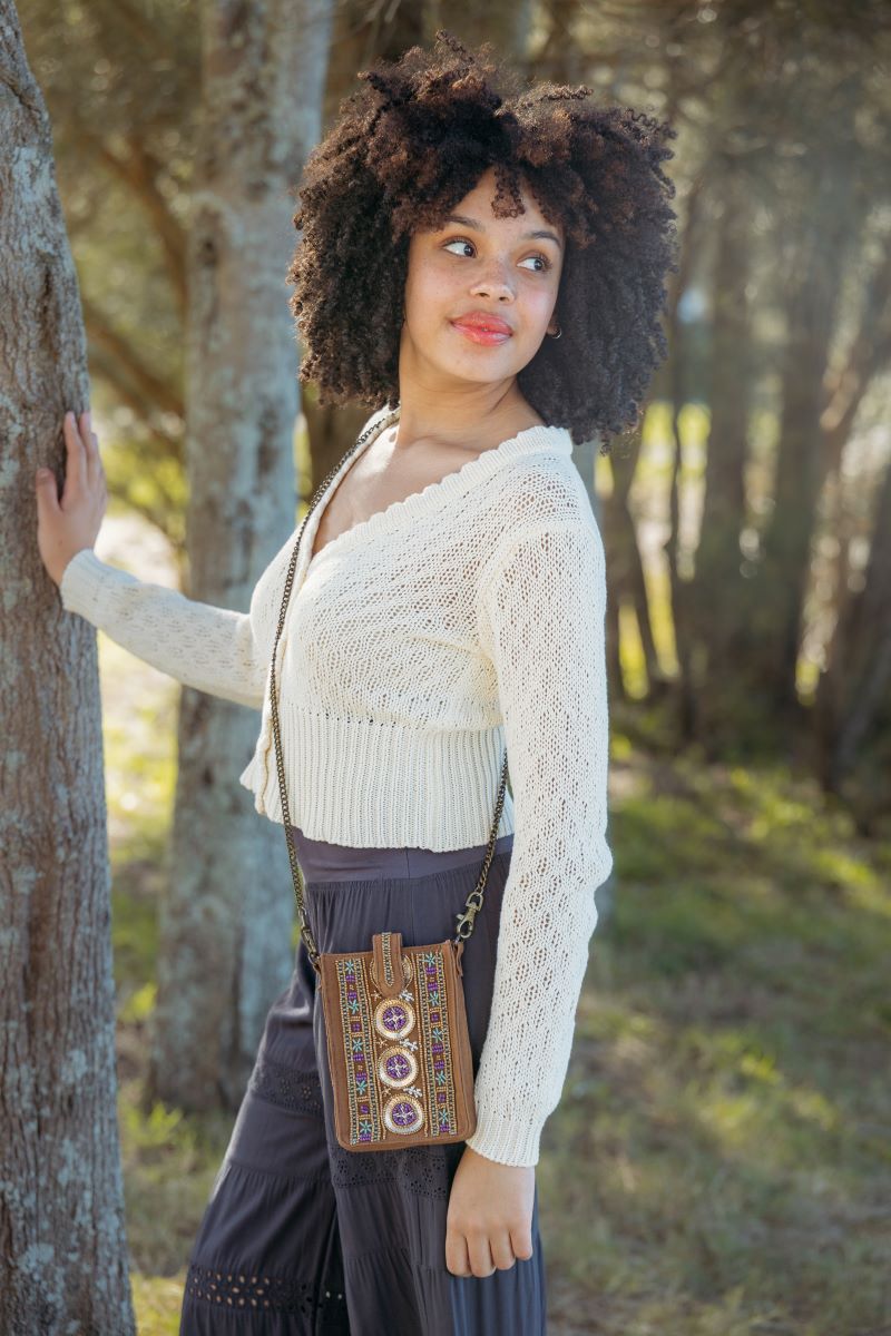 Beaded Cross-Body Chain Handle Phone Bag