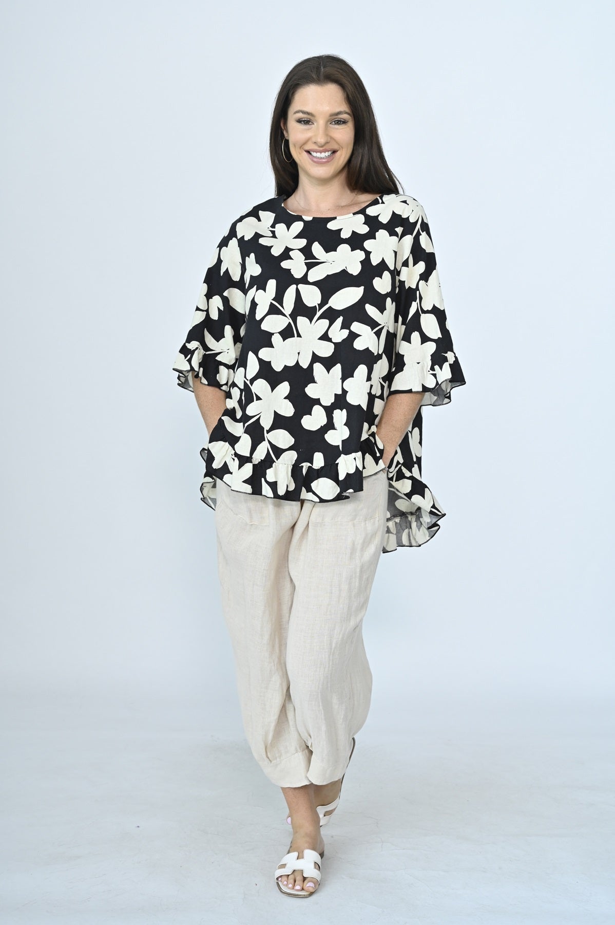 Relaxed Floral Linen Top