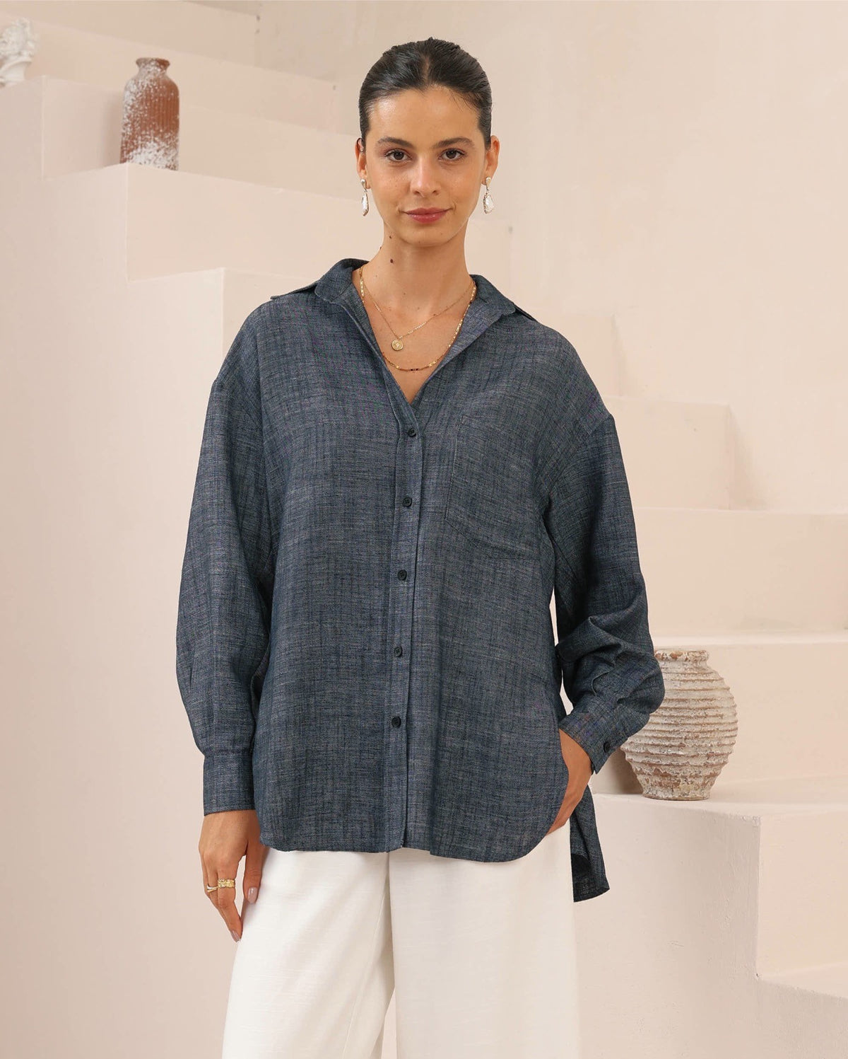 Relaxed Open Collar Shirt