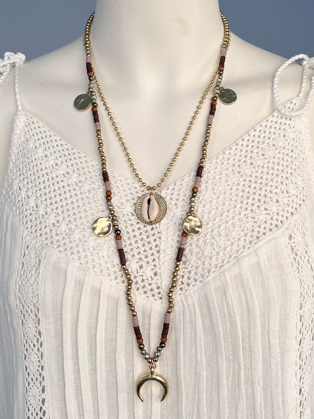 Long Gold and Brown Necklace