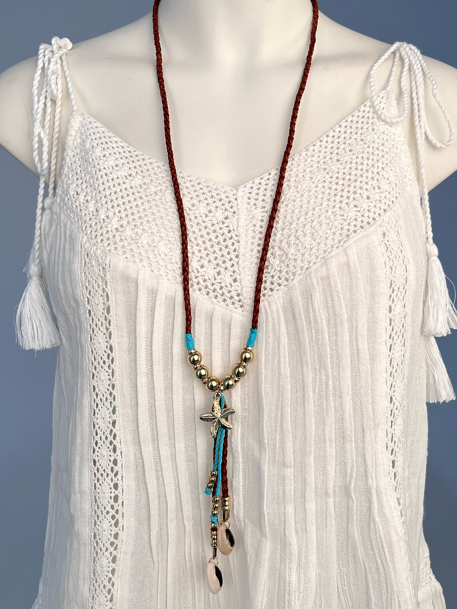 Long Blue and Brown Necklace
