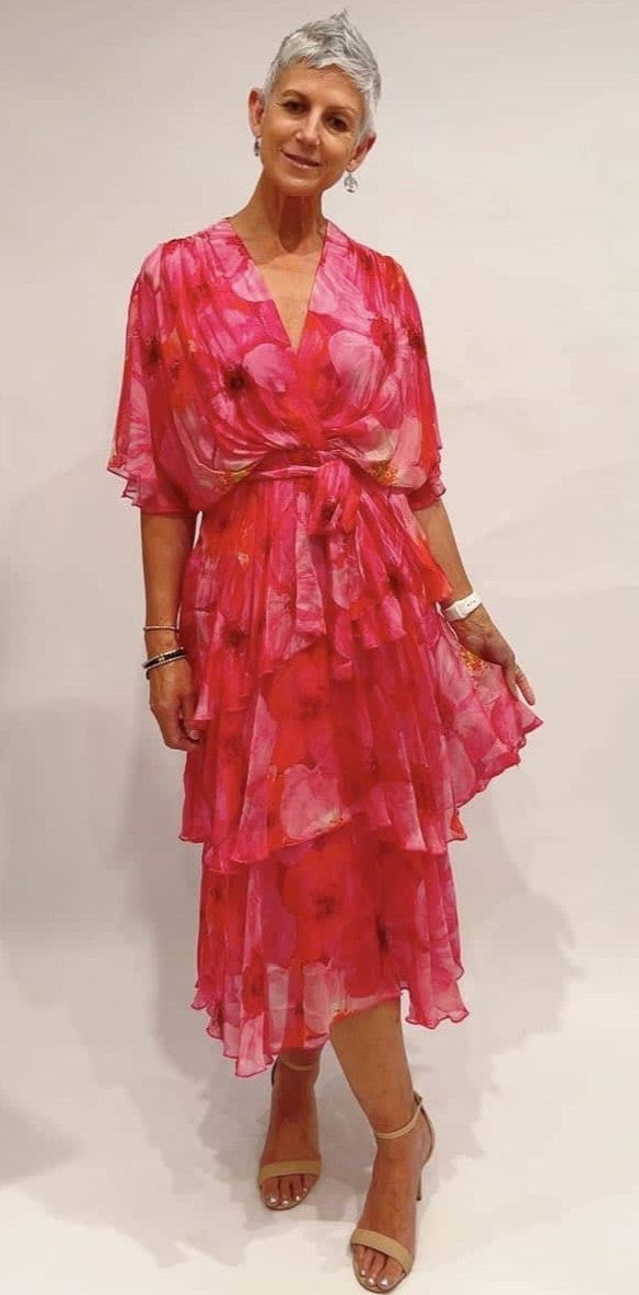 Cross Over Neckline Silk Blend Dress