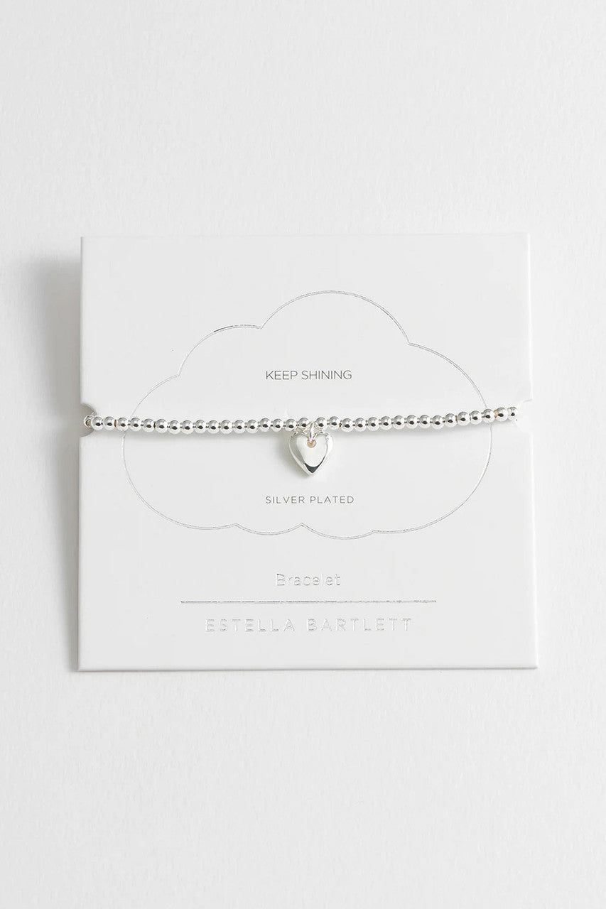 Estella Bartlett Sienna Cushion Heart Charm Bracelet in Silver Plating.