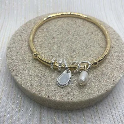 Pearl and Metal Charm Bangle