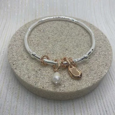 Pearl and Metal Charm Bangle