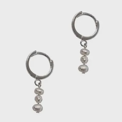 Pearl Drop Hoop Earrings