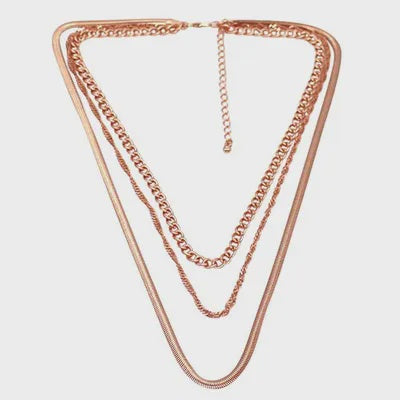 Triple Layer Fine and Herringbone Necklace