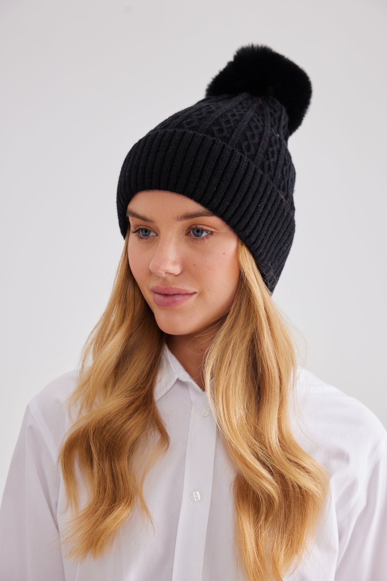 black Barossa Knit Beanie by Holiday with pom Pom