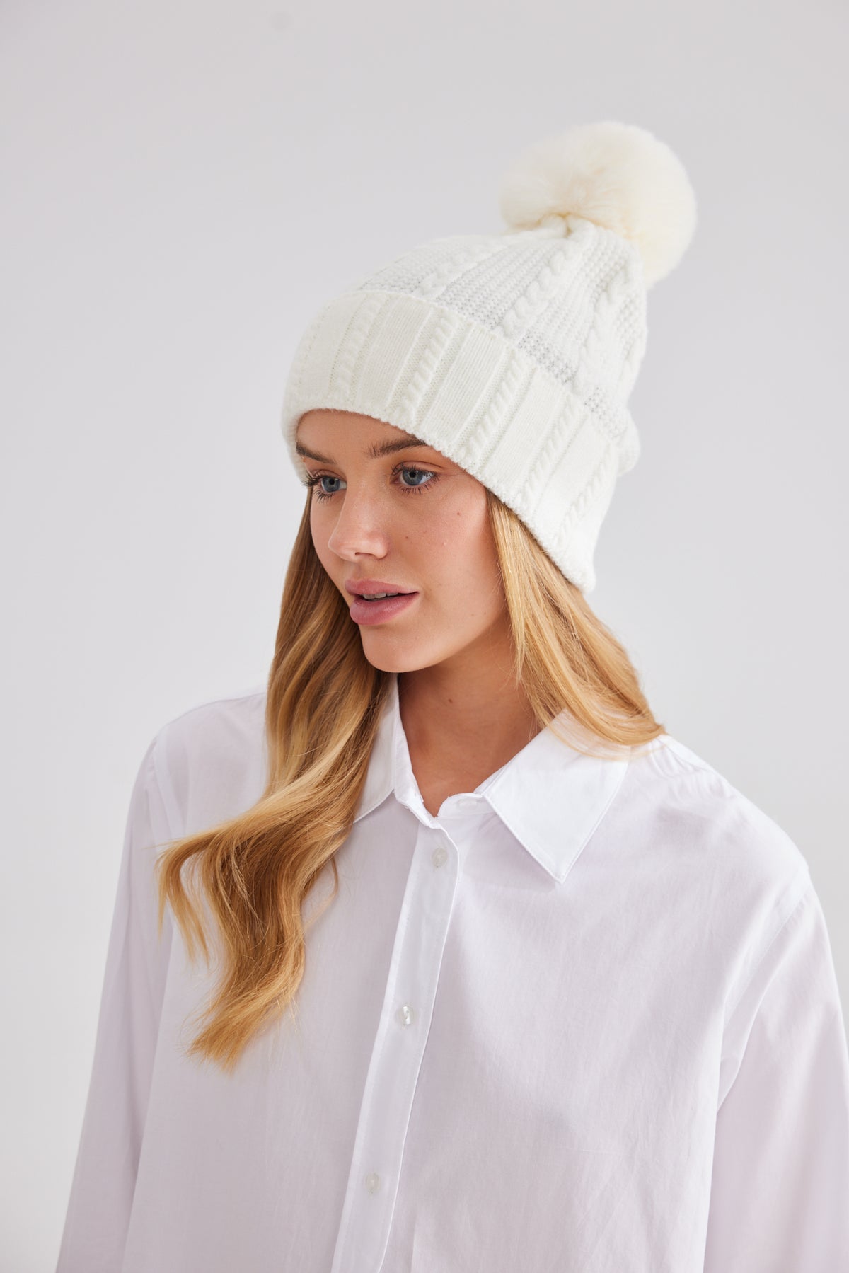 White Barossa Knit Beanie by Holiday with pom Pom