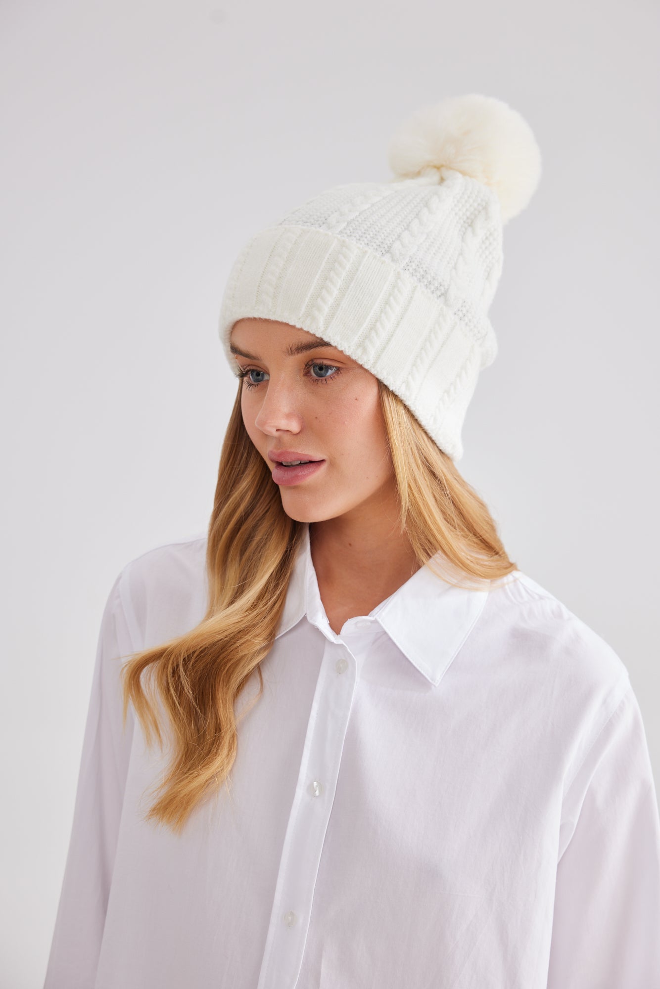 White Barossa Knit Beanie by Holiday with pom Pom