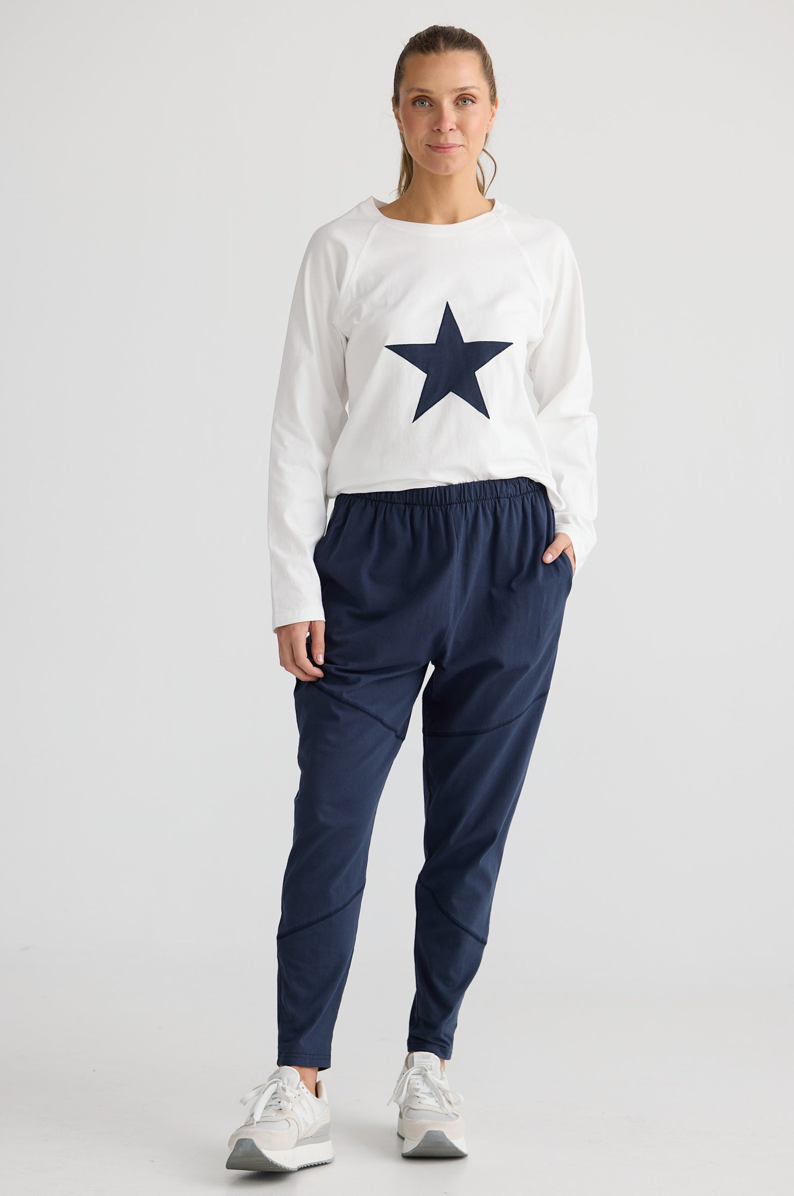 Ladies Duplex Tracksuit Pants in Navy Blue with elasticated waist and full length by Holiday lLife.