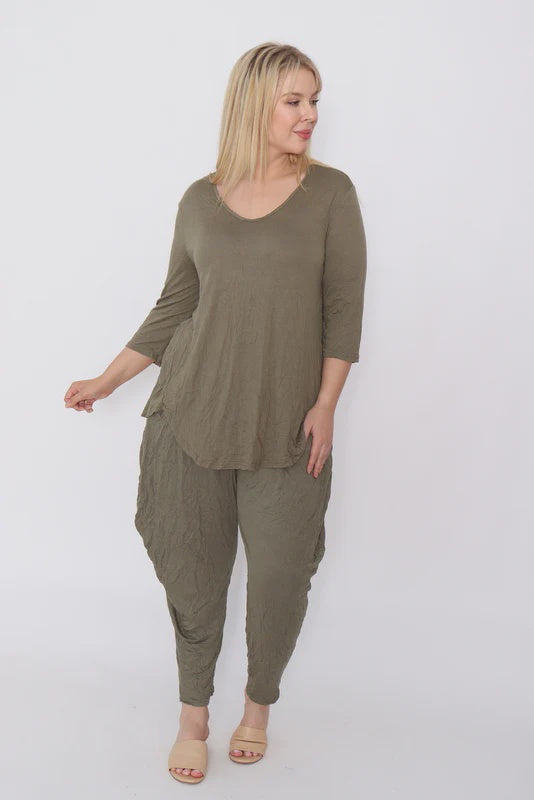 Crinkle Cotton Long Sleeve Top