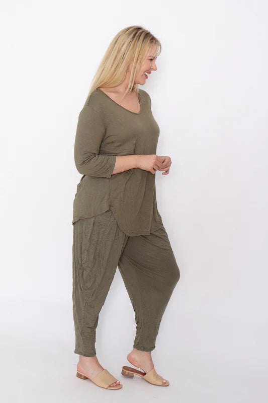 Crinkle Cotton Long Sleeve Top