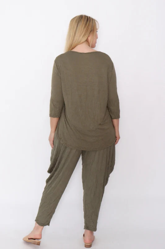 Crinkle Cotton Long Sleeve Top